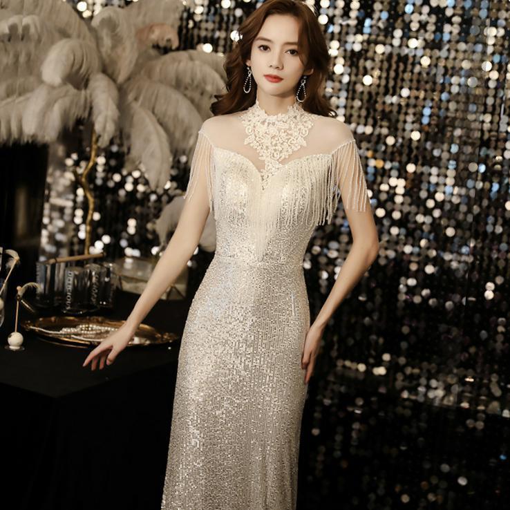 Evening dress long dress 2025 new host annual meeting party banquet student art examination bar mitzvah performance catwalk