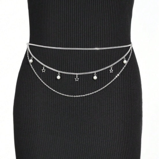 2025 3997Waistchain Silver Metal Chain Pearl Star Pendant Wedding Party Party Daily Wear Waist Chain