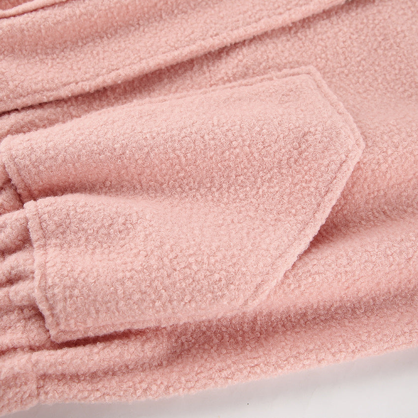XAKXX 2025popular 2025 autumn temperament three-dimensional loose niche pink velvet small stand-up collar commuting long-sleeved jacket wholesale women