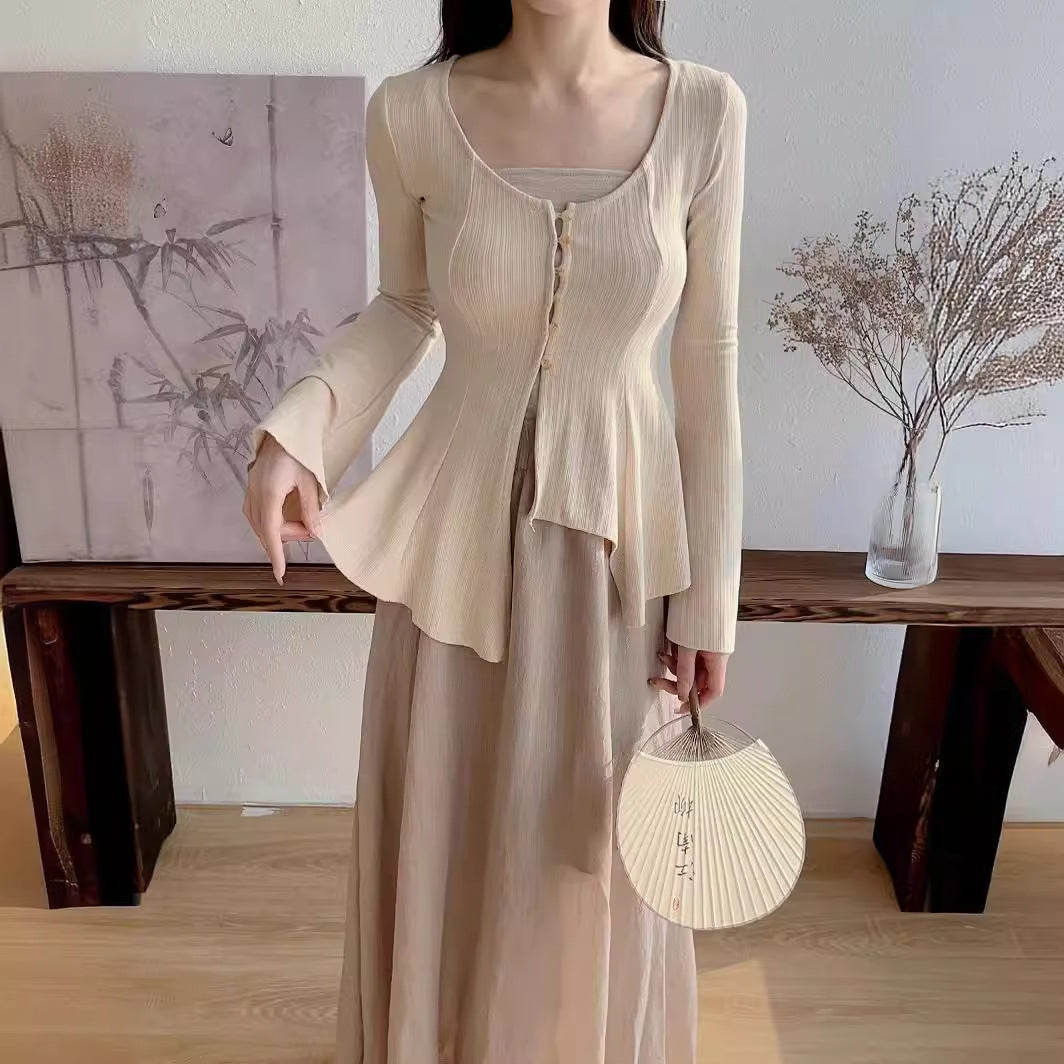 2025 New Chinese top women's design cool wind cardigan zen style suit skirt