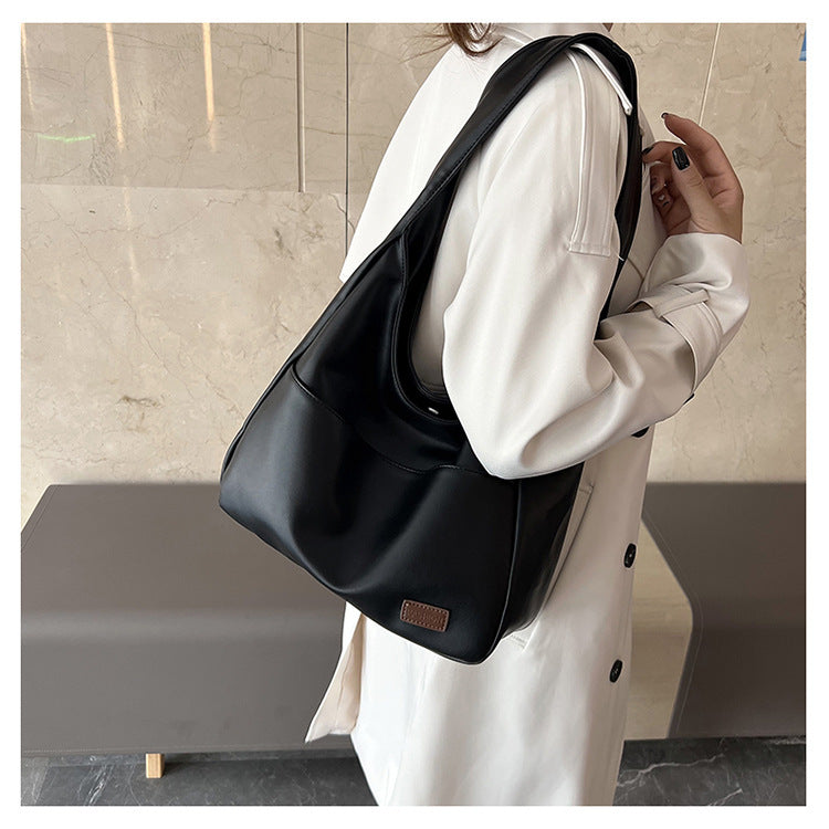 XAKXX 2025 Cross-border new products, lazy style soft leather tote bag, women's retro fashion Popular style shoulder bag, underarm bag for college students in class