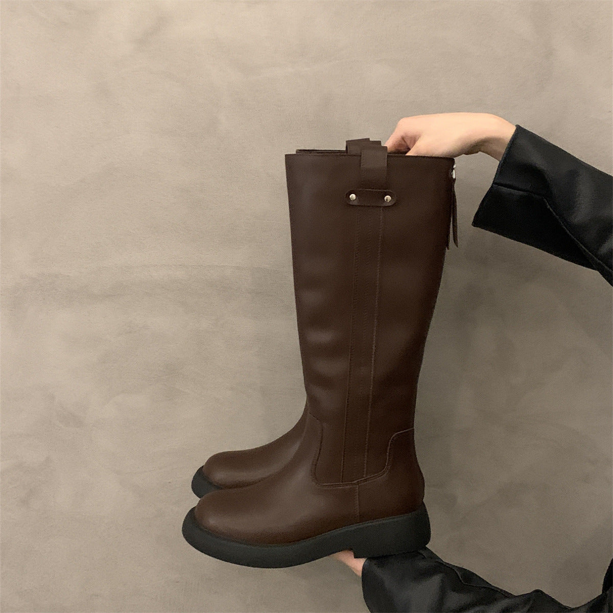 2025 Thick-soled and thin versatile knight boots long boots women's shoes autumn and winter popular new black long boots spring and autumn single boots