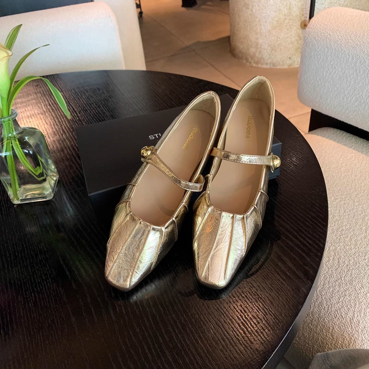 2025 Sheepskin version~ Grape mother has the same temperament, small square head folds, with Mary Jane bag head and half slippers for women's summer