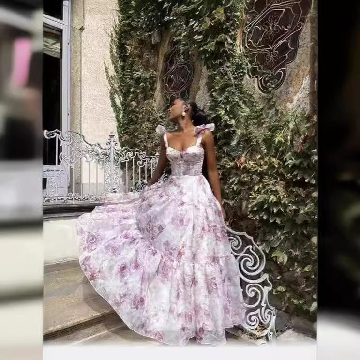 XAKXX 2025 popular new New off-the-shoulder women's clothing fashion organza fairy long temperament evening dress dress
