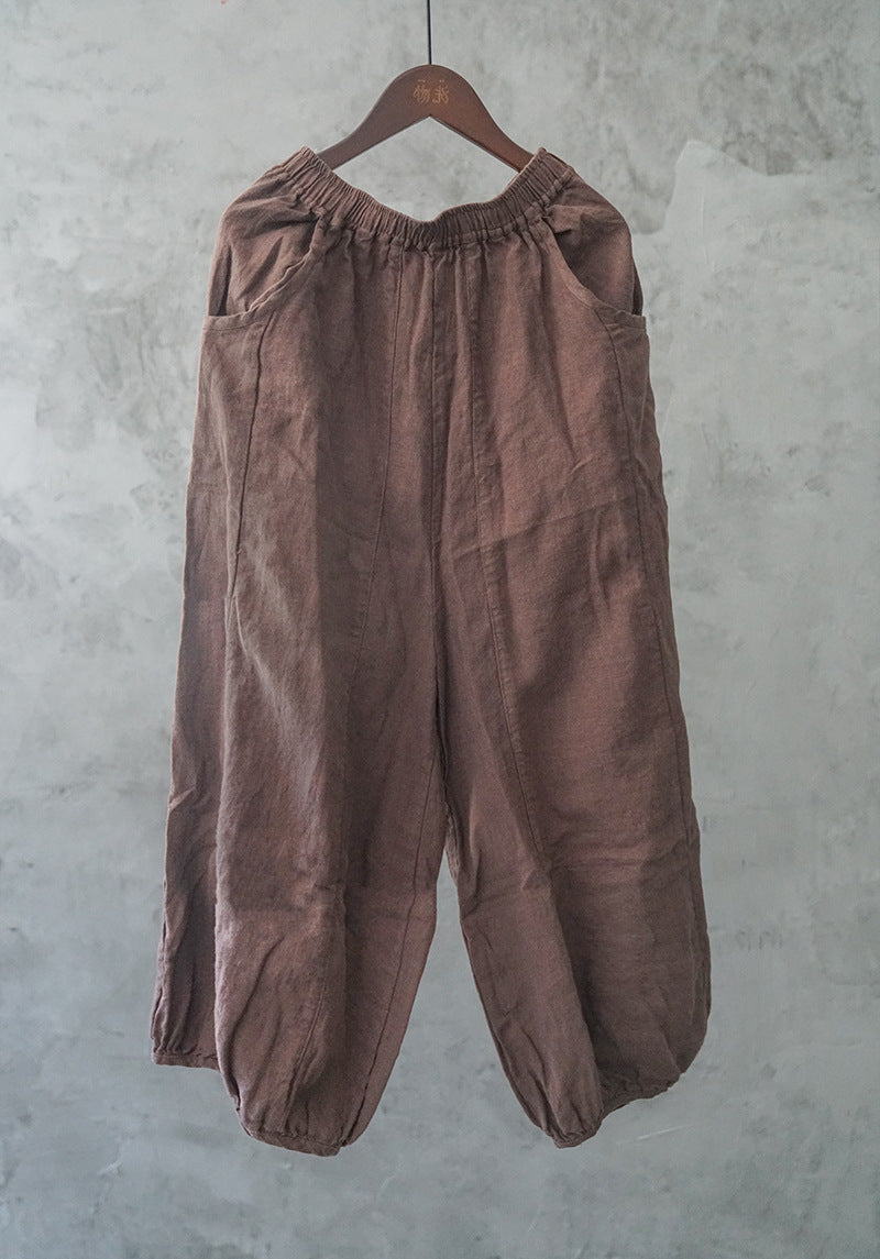 casual literary and artistic washed old thickened linen pants retro zen loose and versatile thin trousers K21307