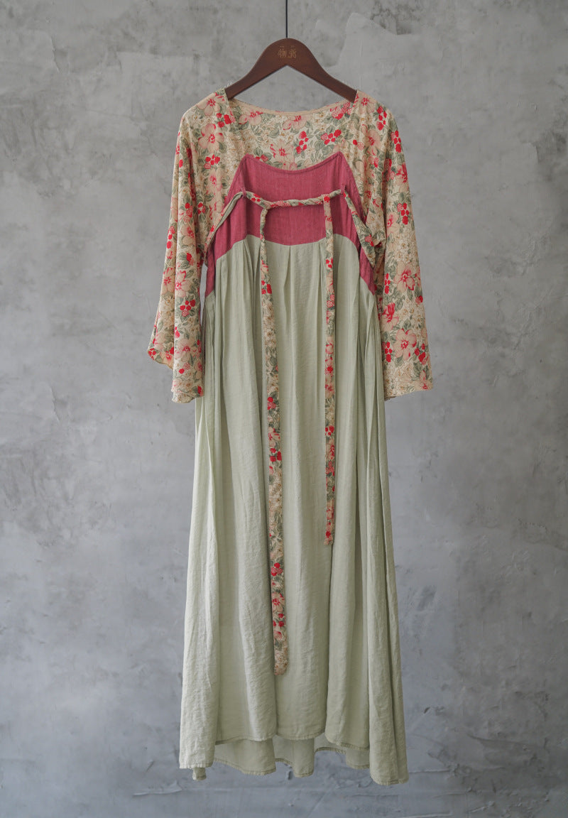 and improved Hanfu Tencel printing dress, national style pastoral Song Dynasty elegant dress L22159