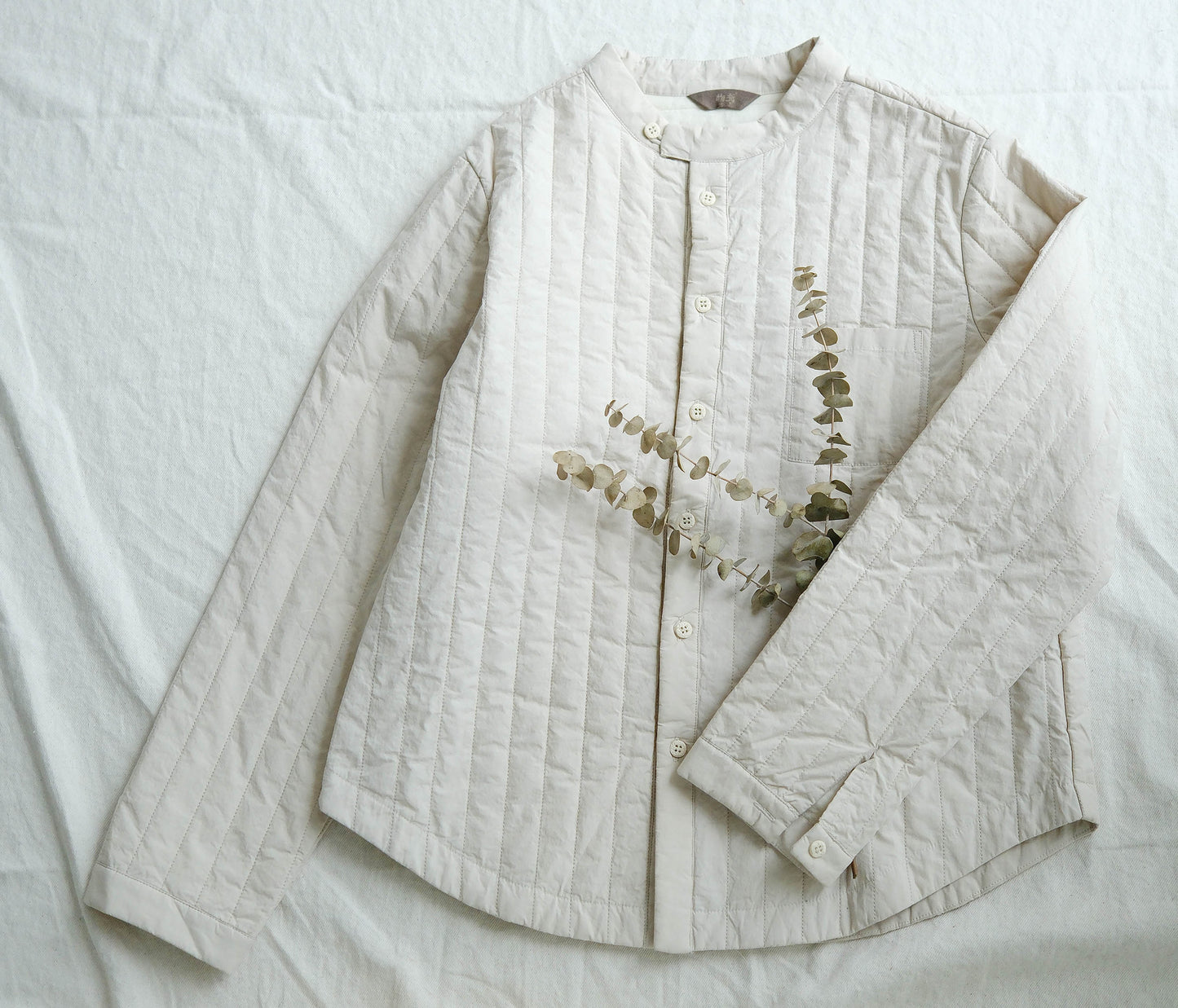 casual literary and artistic cotton paper stand-up collar thin padded shirt, striped quilting thread warm cotton-padded coat M22370