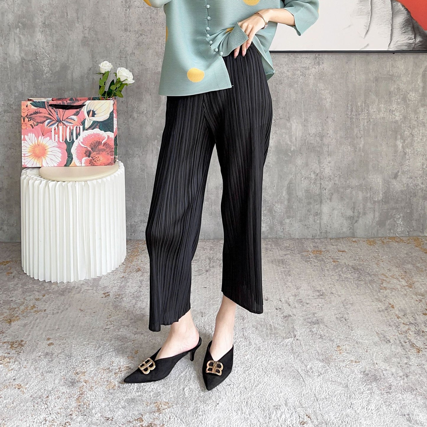 casual pants women's spring and summer simple elastic loose small drape thin high waist pleated straight pants trousers