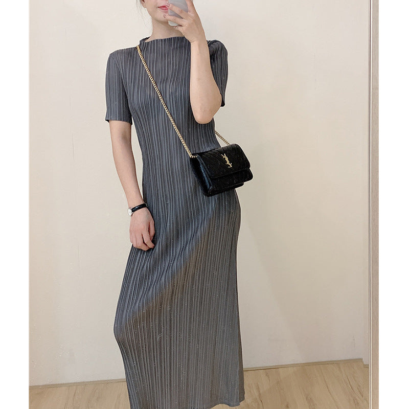 2025 Summer new pleated dress clothes femininity age reduction large size thin long solid color pleated skirt