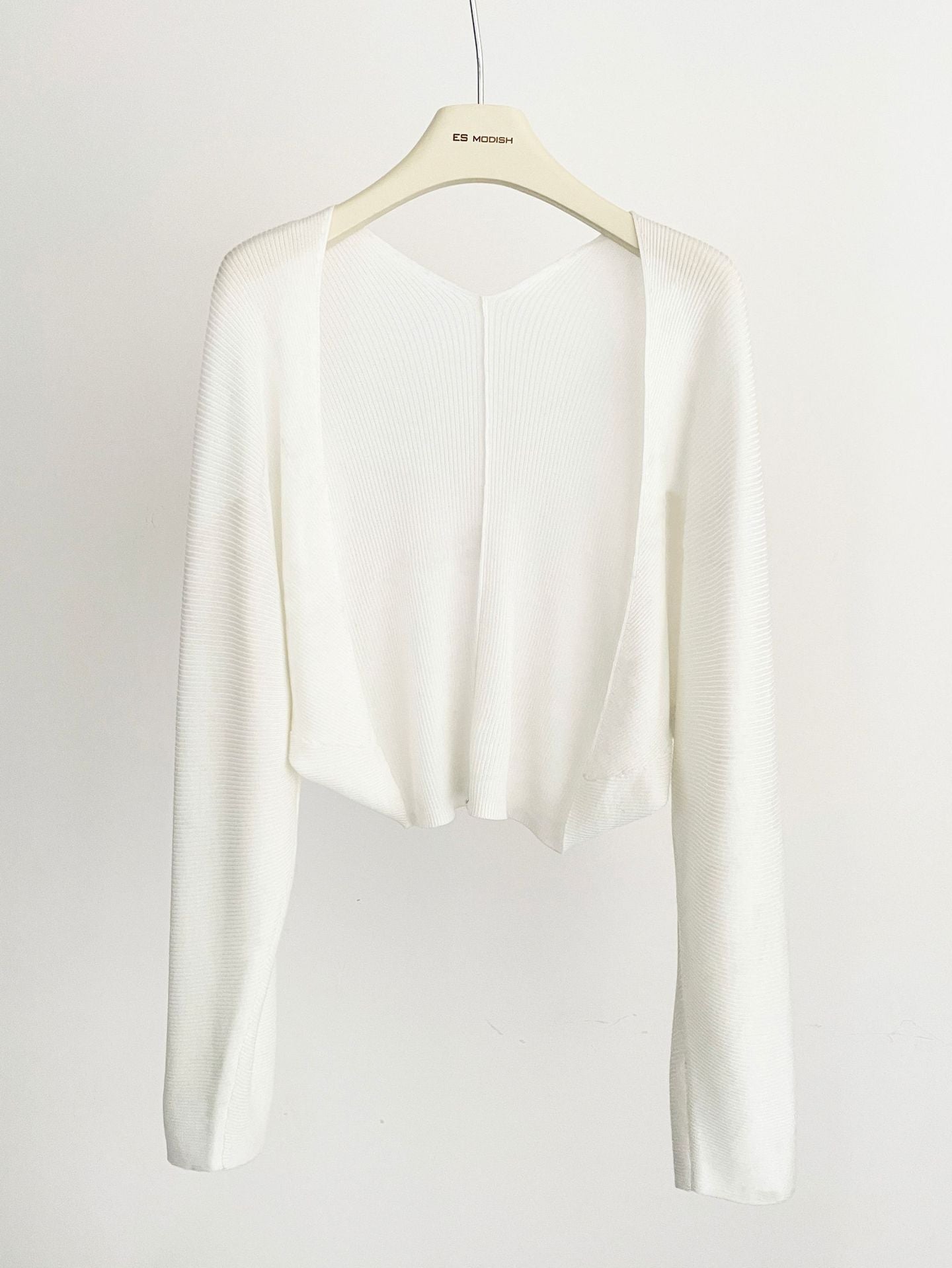 2025 ES MODISH Spring New Product Tencel Sleeve Outer Shawl Knitted Cardigan Celebrity Short Back V-Neck Jacket