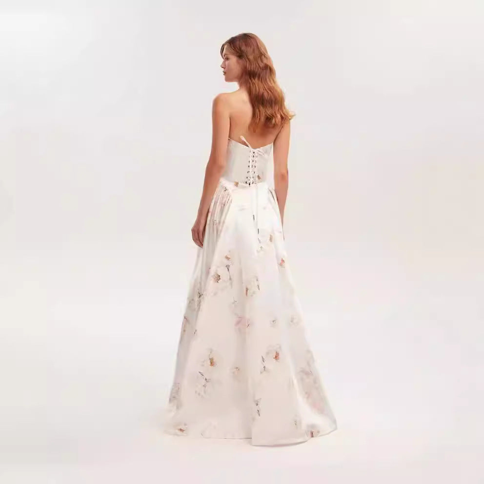 XAKXX 2025 popular new spring and summer off-the-shoulder women's clothing fashion organza fairy long temperament evening dress dress