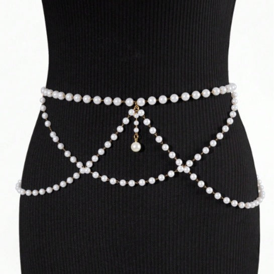 4529 2025 women's new waist chain multi-layer pearl fringed waist chain with dress fashion waist chain body chain