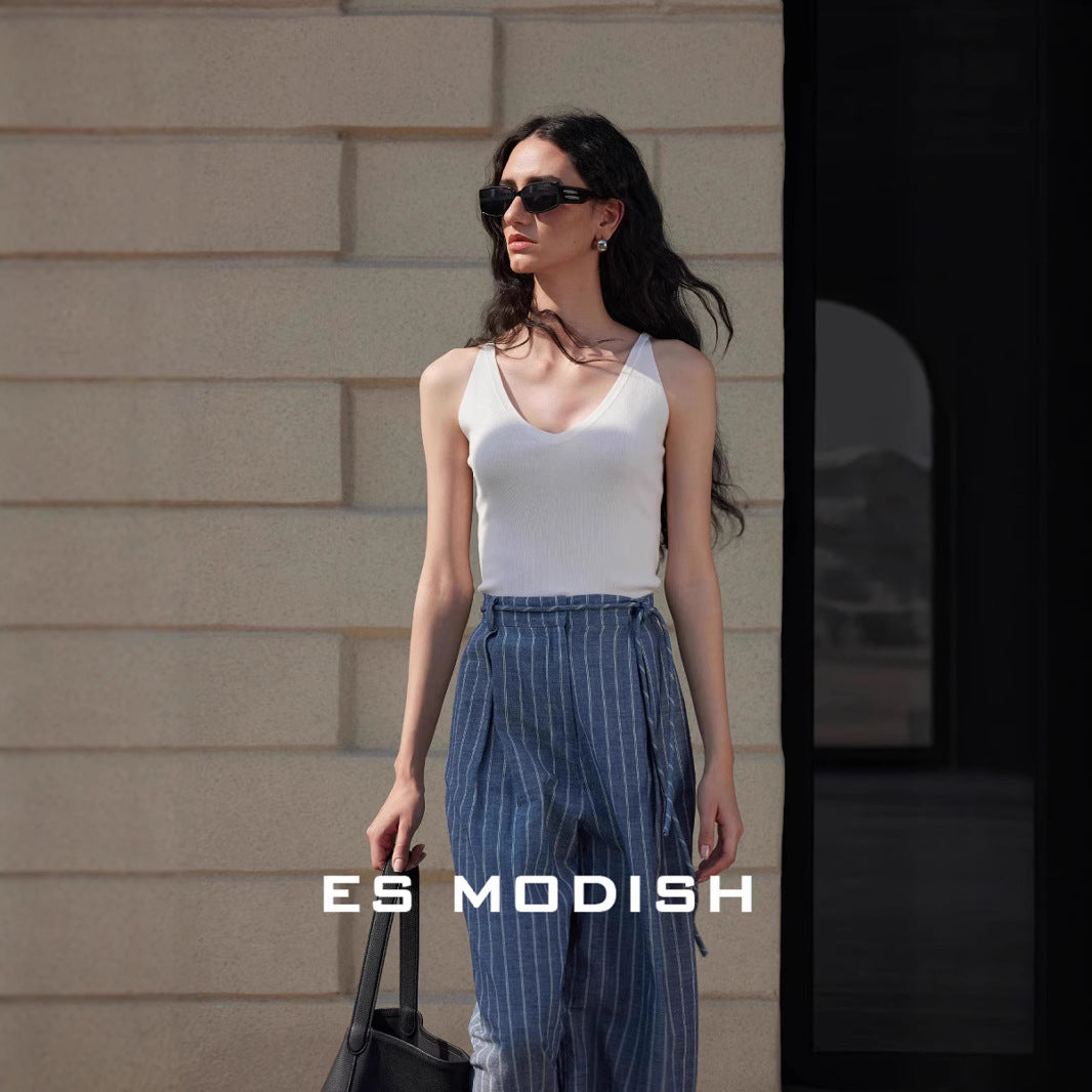 2025 ES MODISH spring new product basic versatile slim V-neck sling vest top with Tencel small vest inside
