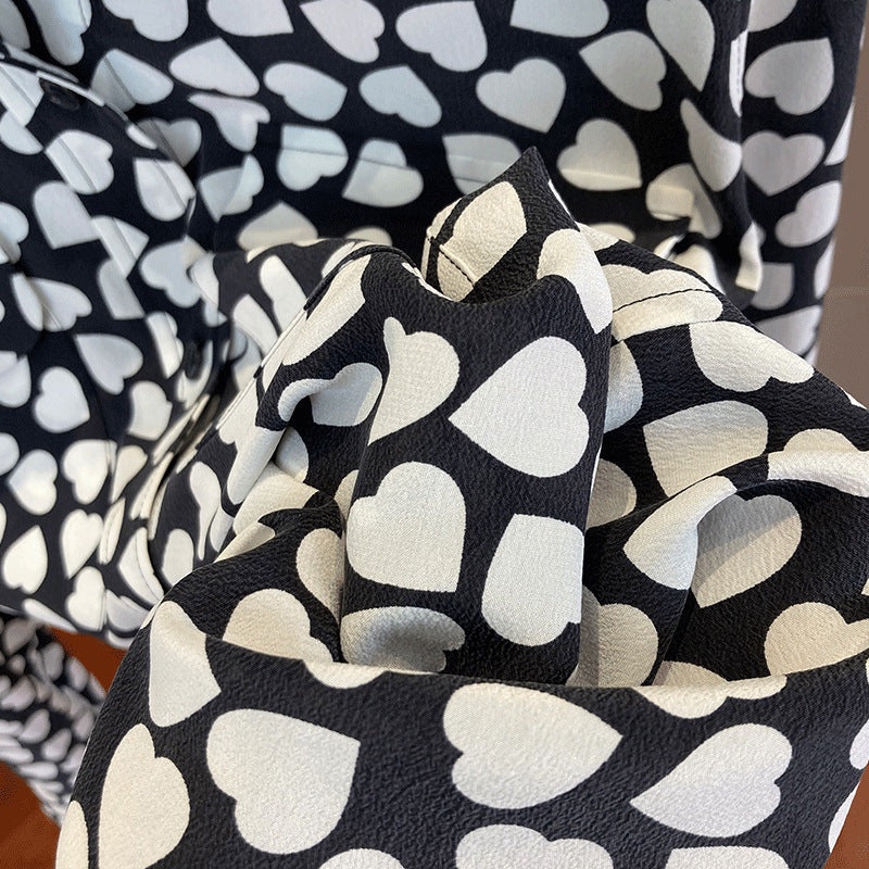 2025 Love polka dot silk shirt design sense niche summer long-sleeved mulberry silk printed shirt loose top women's clothing