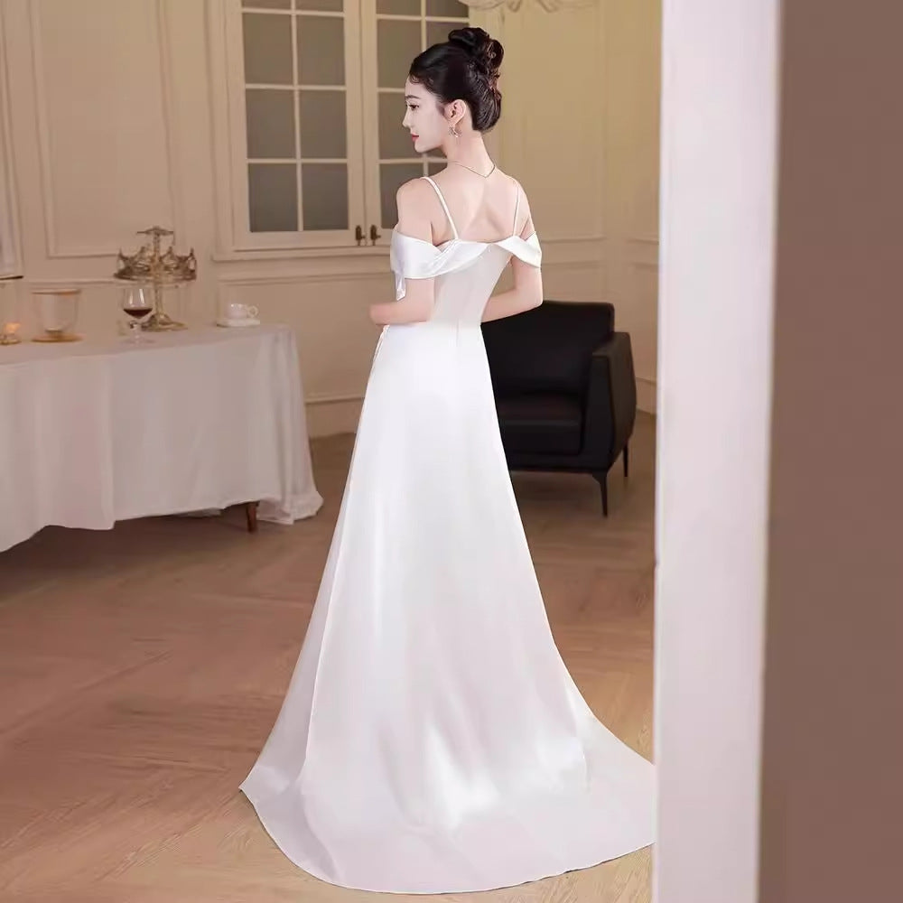 2025 White evening dress new high-end engagement temperament fairy dress coming of age light luxury niche graduation