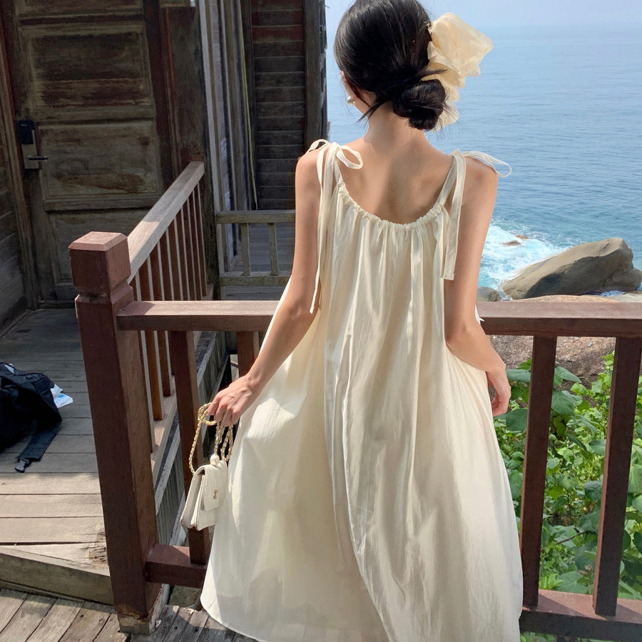 2025 Three-dimensional flower design sense niche suspender backless dress romantic seaside vacation photo fairy temperament long dress