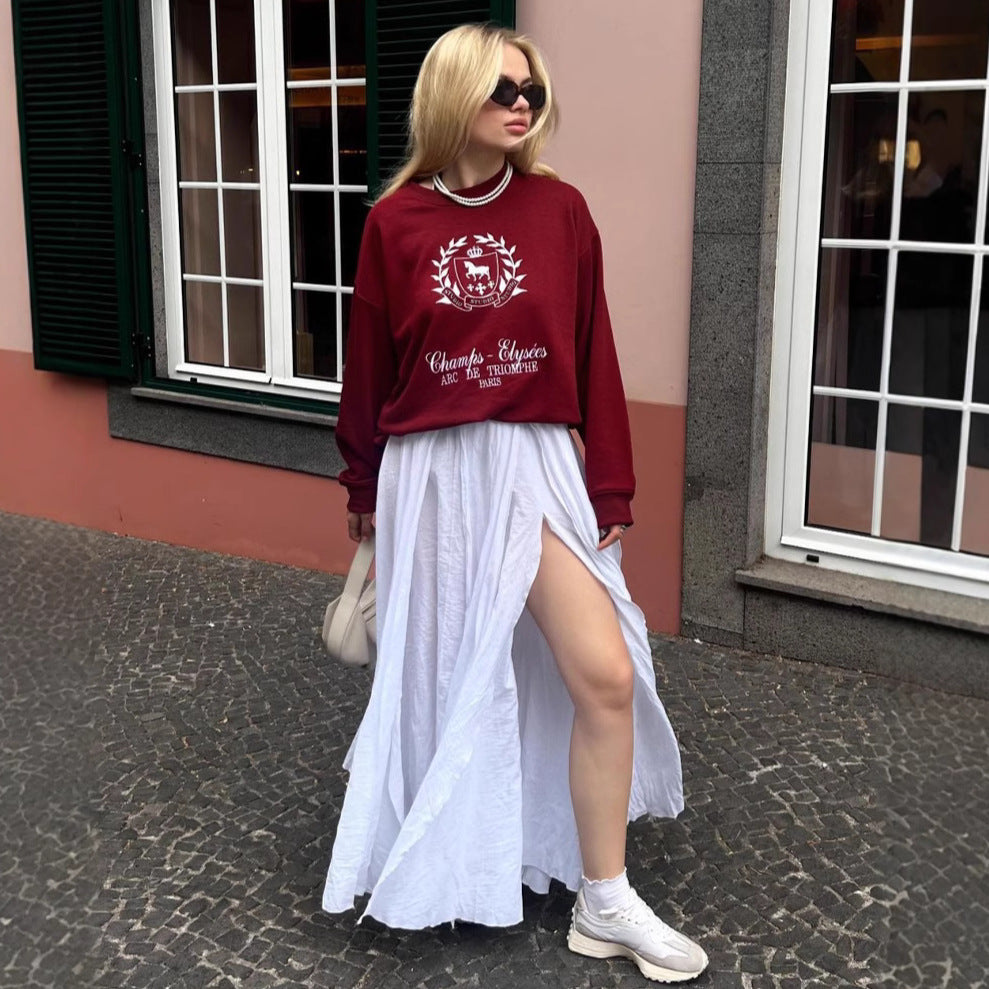 XAKXX 2025 spring new product Ankola red crew neck women's pullover printed sweater 2025 fashion new loose top