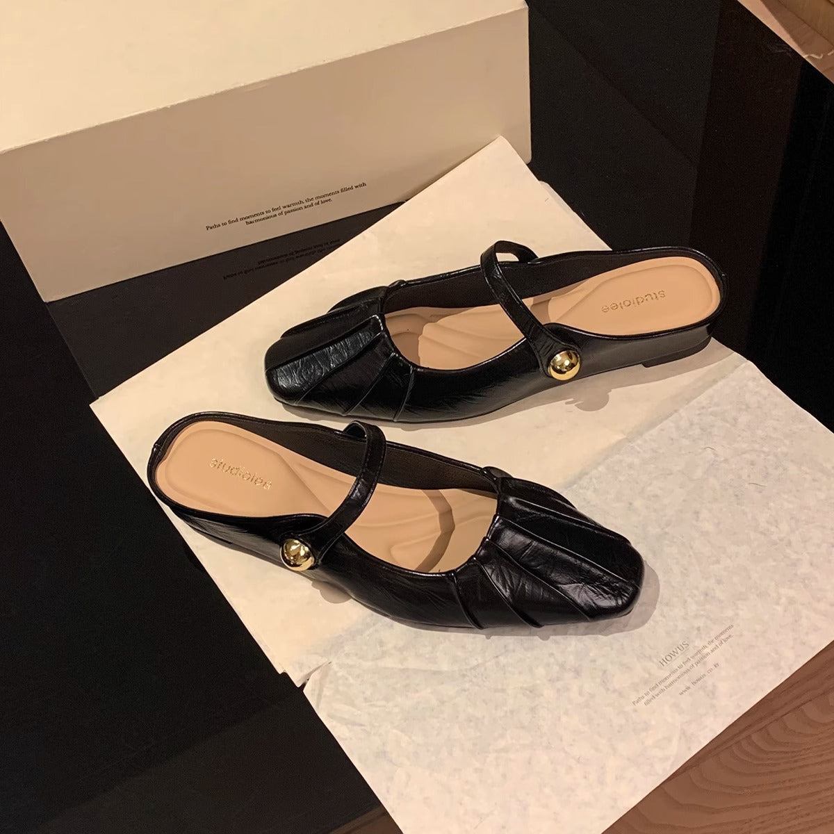2025 Sheepskin version~ Grape mother has the same temperament, small square head folds, with Mary Jane bag head and half slippers for women's summer