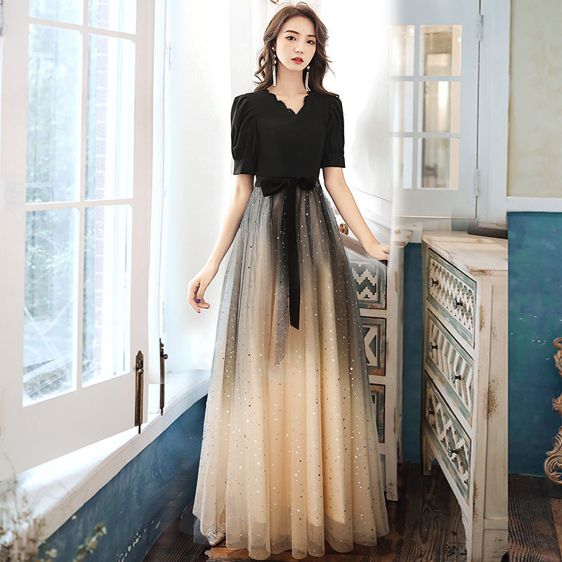 Black small evening dress women's 2025 new annual meeting art test banquet temperament host dress dress spring