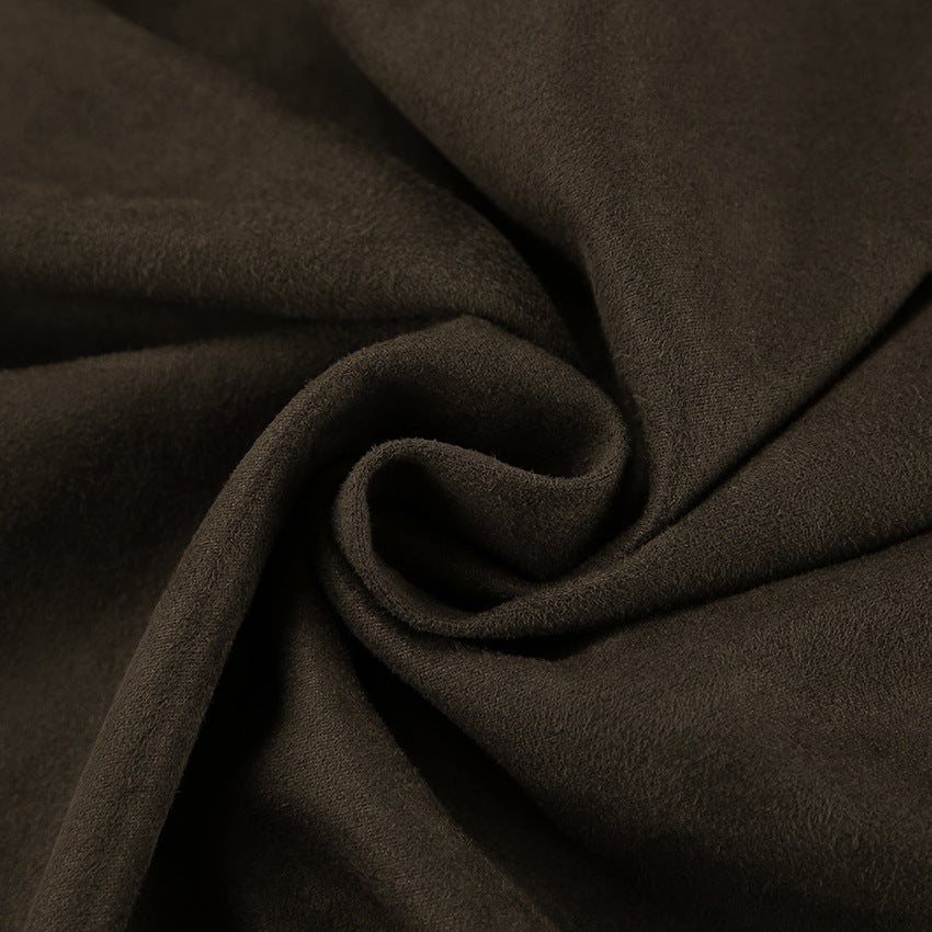XAKXX 2025 spring and summer casual versatile retro classic brown long knitted suede long-sleeved tooling trench coat women