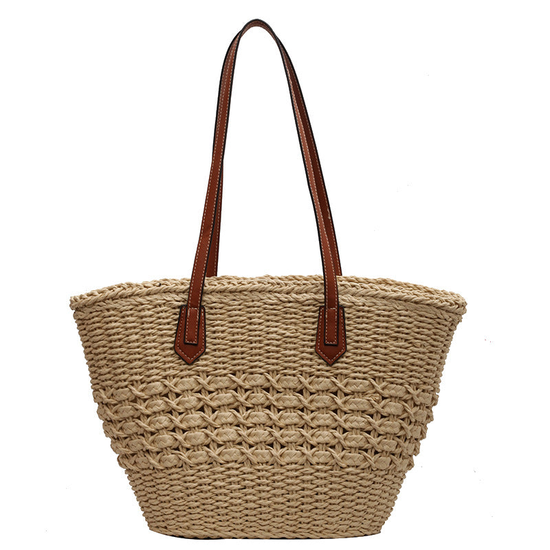 2025 Straw bag ins simple woven tote bag shoulder portable large-capacity women's bag summer vacation beach bag