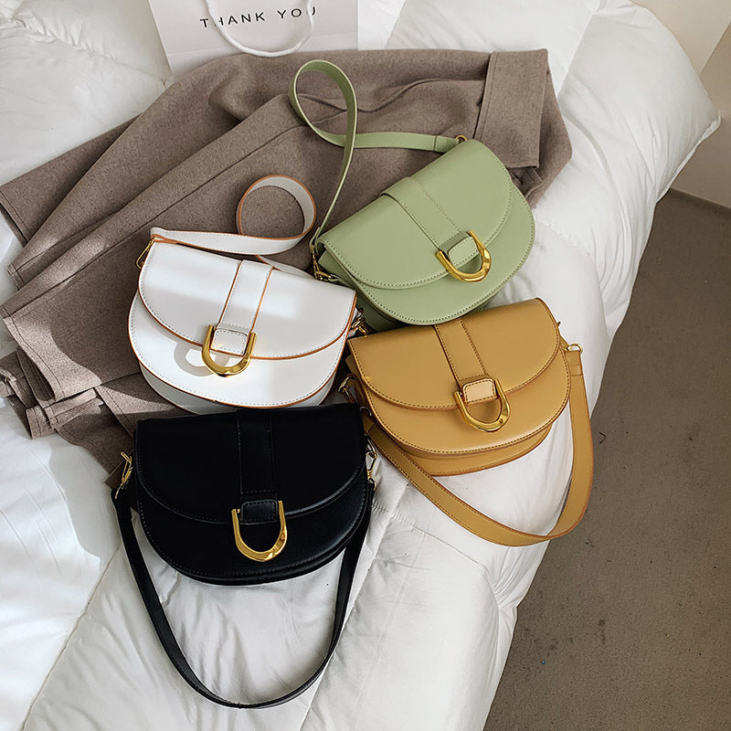 XAKXX 2025 This year's popular bag women's popular new trendy fashion texture shoulder messenger bag large capacity semi-round saddle bag