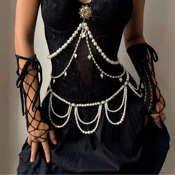 2025 Q4770Y New new waist chains have different thicknesses, pearl-connected multi-layer fringed side pendulum chains, waist chains, and waist accessories.