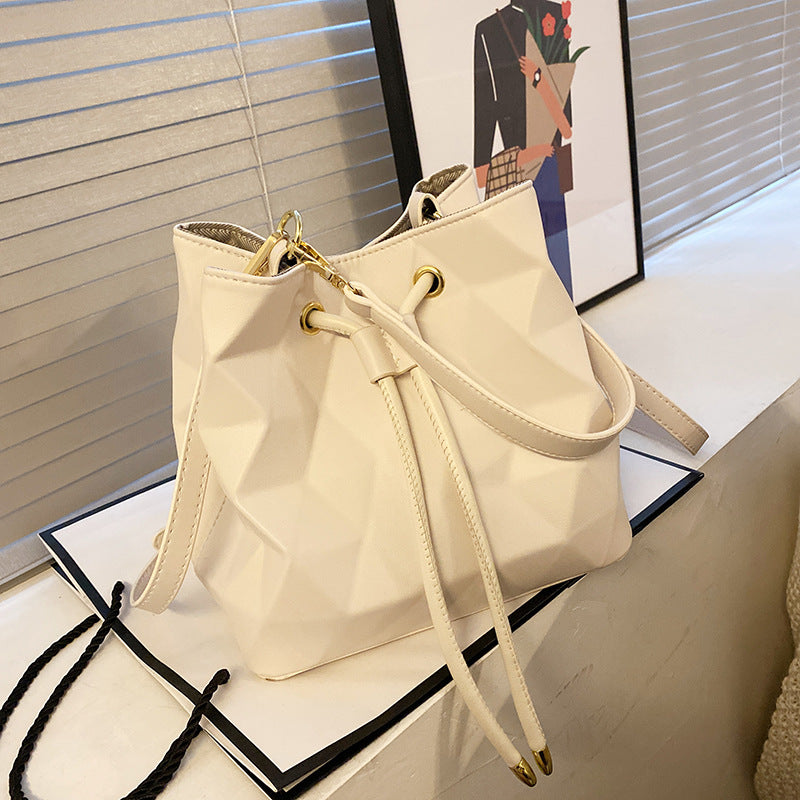 XAKXX 2025 Bucket bag new Korean version l pleated casual handbag Internet celebrity popular Popular style women, shoulder messenger bag