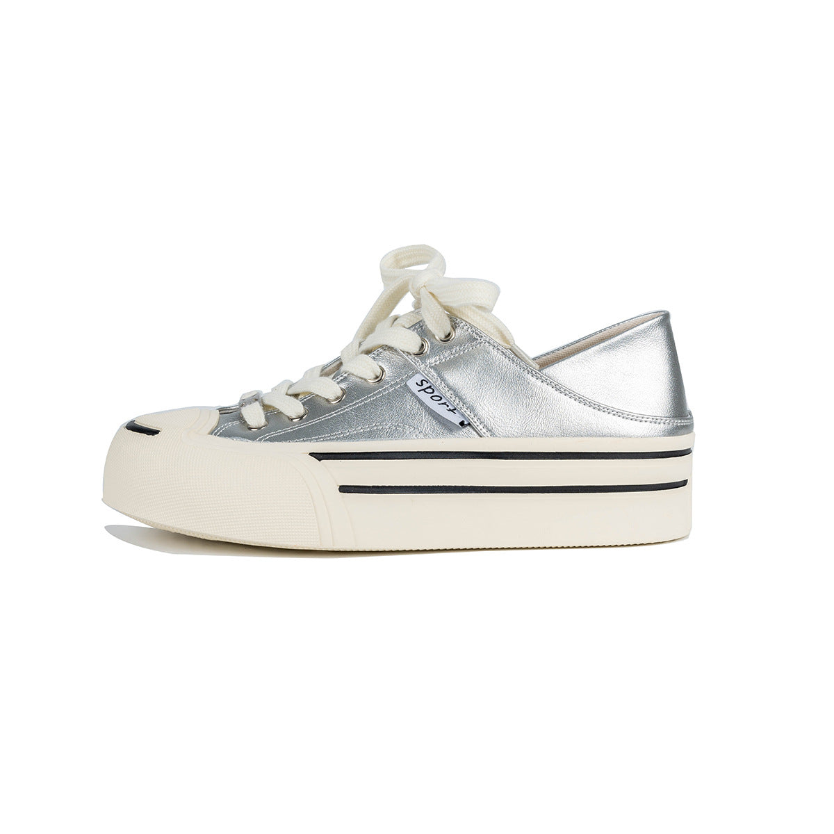 xakxx Classic round Toe Jack Purcell Thick-Soled Canvas Shoes for Women 24 New Summer Sports Casual Two-Way Wear Small Silver White Shoes for Women