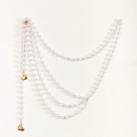 3313 women's 2025 waistchain alloy peach heart pendant pendulum chain pearl chain wavy fringed waist chain waist jewelry