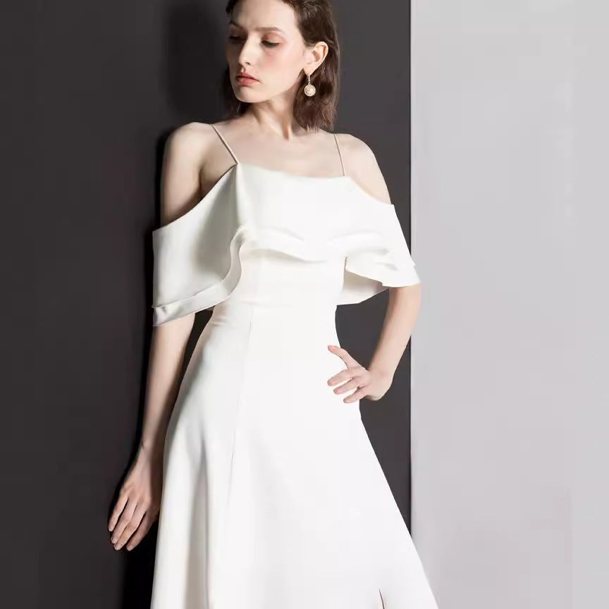 2025 White suspender evening dress new classical youth dress party party annual meeting temperament small dress spring