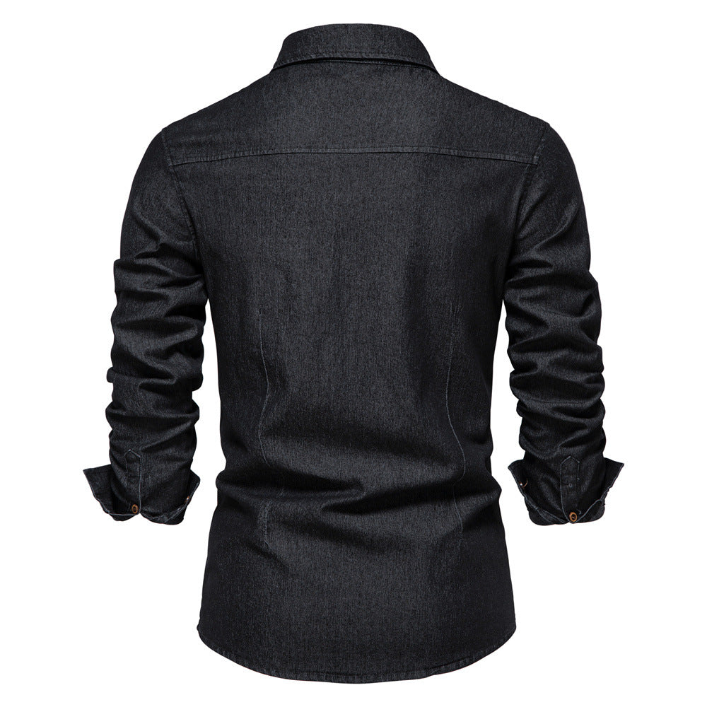 XAKXX 2025 popular Popular trade New explosion men's beautiful size denim shirt men's casual solid color men's denim long-sleeved shirt