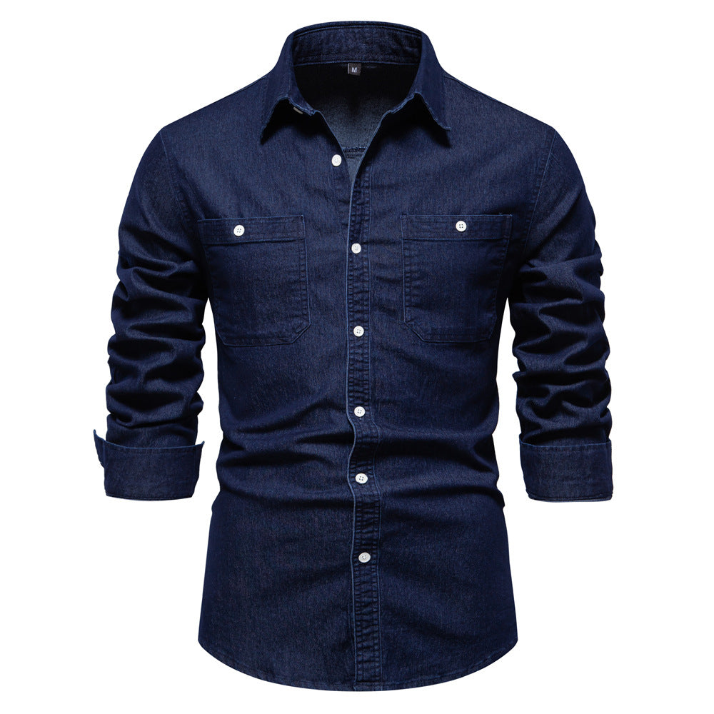 XAKXX 2025 popular Popular trade New explosion men's beautiful size denim shirt men's casual solid color men's denim long-sleeved shirt