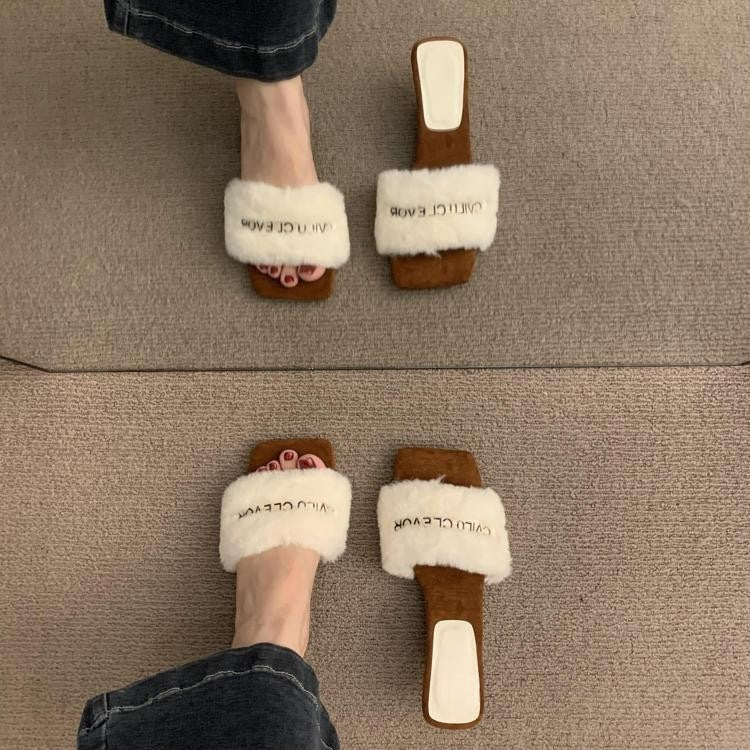 2025 Small height-increasing fairy wind fluffy slippers women wear popular new gentle wind warm velvet cotton slippers