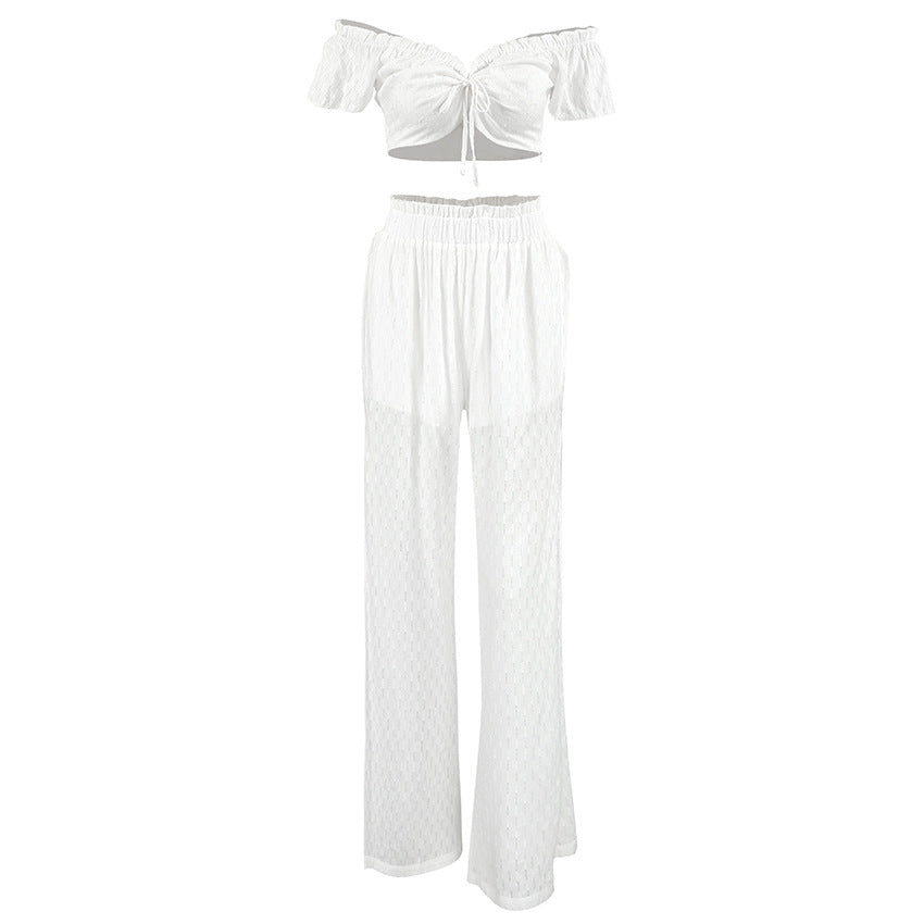 XAKXX Europe, America 2025 early spring new lace splicing Feifei sleeve sexy split jacquard suit fashionable cross-border two-piece set