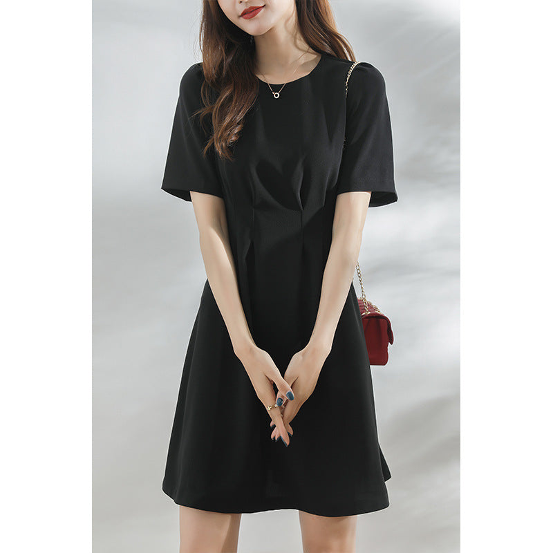 2025 retro little black dress temperament dress summer new temperament waist black chiffon skirt women's clothing