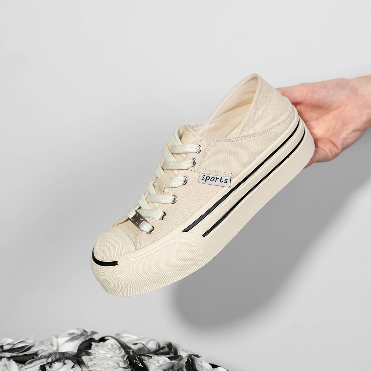 xakxx Classic round Toe Jack Purcell Thick-Soled Canvas Shoes for Women 24 New Summer Sports Casual Two-Way Wear Small Silver White Shoes for Women