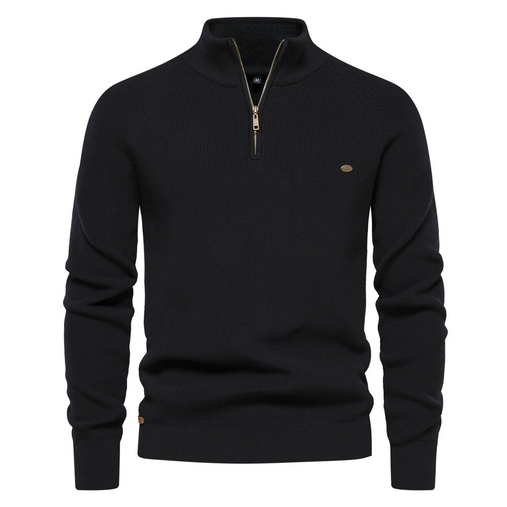 XAKXX 2025 Autumn and winter new men's Popularan size New sweater men's long-sleeved half-zipper stand-up collar solid color versatile casual trendy sweater