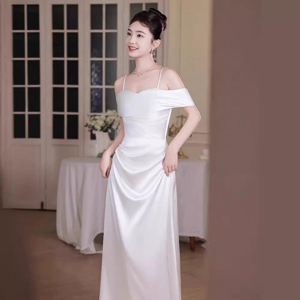 2025 White evening dress new high-end engagement temperament fairy dress coming of age light luxury niche graduation