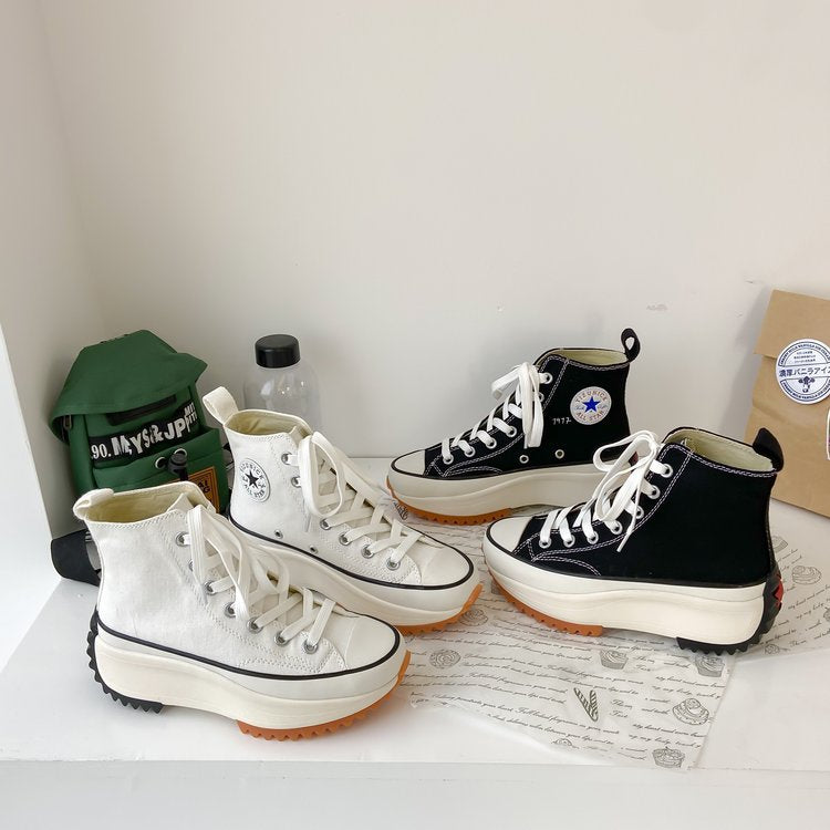 xakxx Foreign Trade plus Size Thick-Soled High-Top Canvas Shoes for Women Autumn New Sports Casual Shoes Versatile Breathable White Shoes