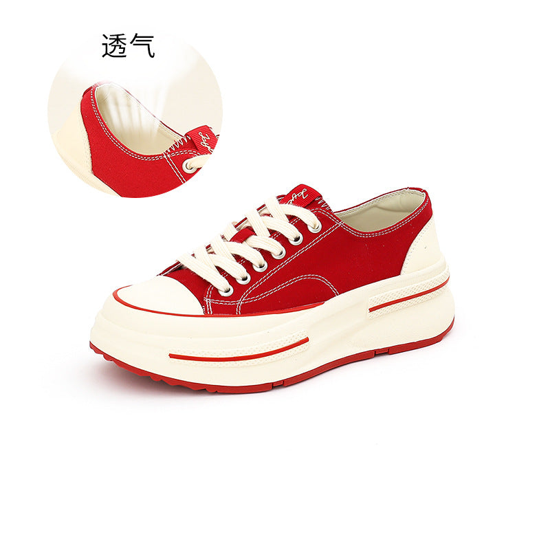 xakxx Inner Full-Grain Sheepskin Canvas Shoes Autumn New Women's Height Increasing Platform Shoes Women's All-Match Casual Shoes Women's