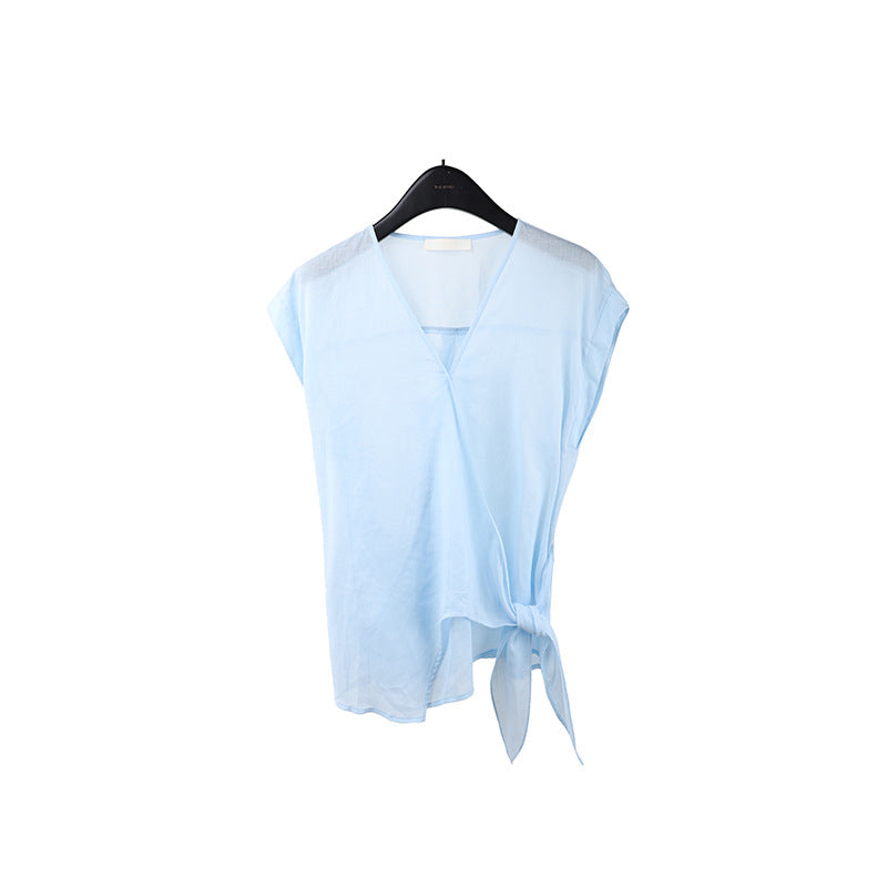 2025 Ramie Tencel Cross Design Sense Shirt 2025 Thirteen Lines Summer New Shirt Women's T5059X