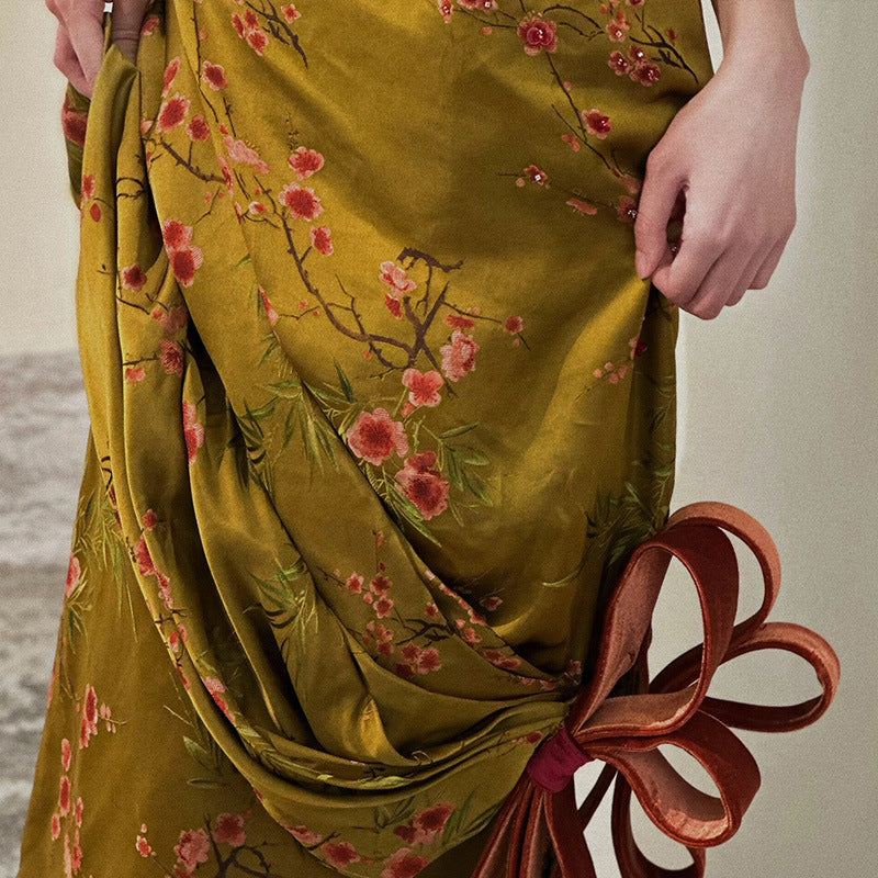 2025 New Chinese tube top morning gown dress women's dinner party bow return door banquet fishtail skirt bride toast dress