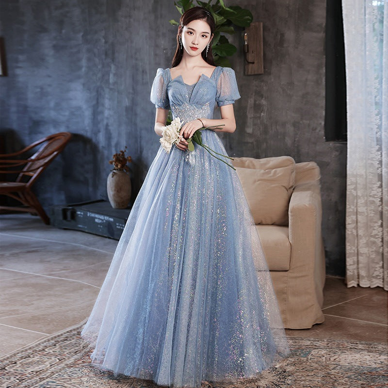 Burgundy toasting dress bride 2025 new spring New wedding return gauze skirt light luxury banquet evening dress