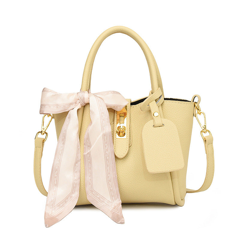 XAKXX 2025 New Fashion Silk Scarf Portable Bucket Bag Women's Bag High-end Litchi Pattern One Shoulder Crossbody Simple Mother and Child Bag