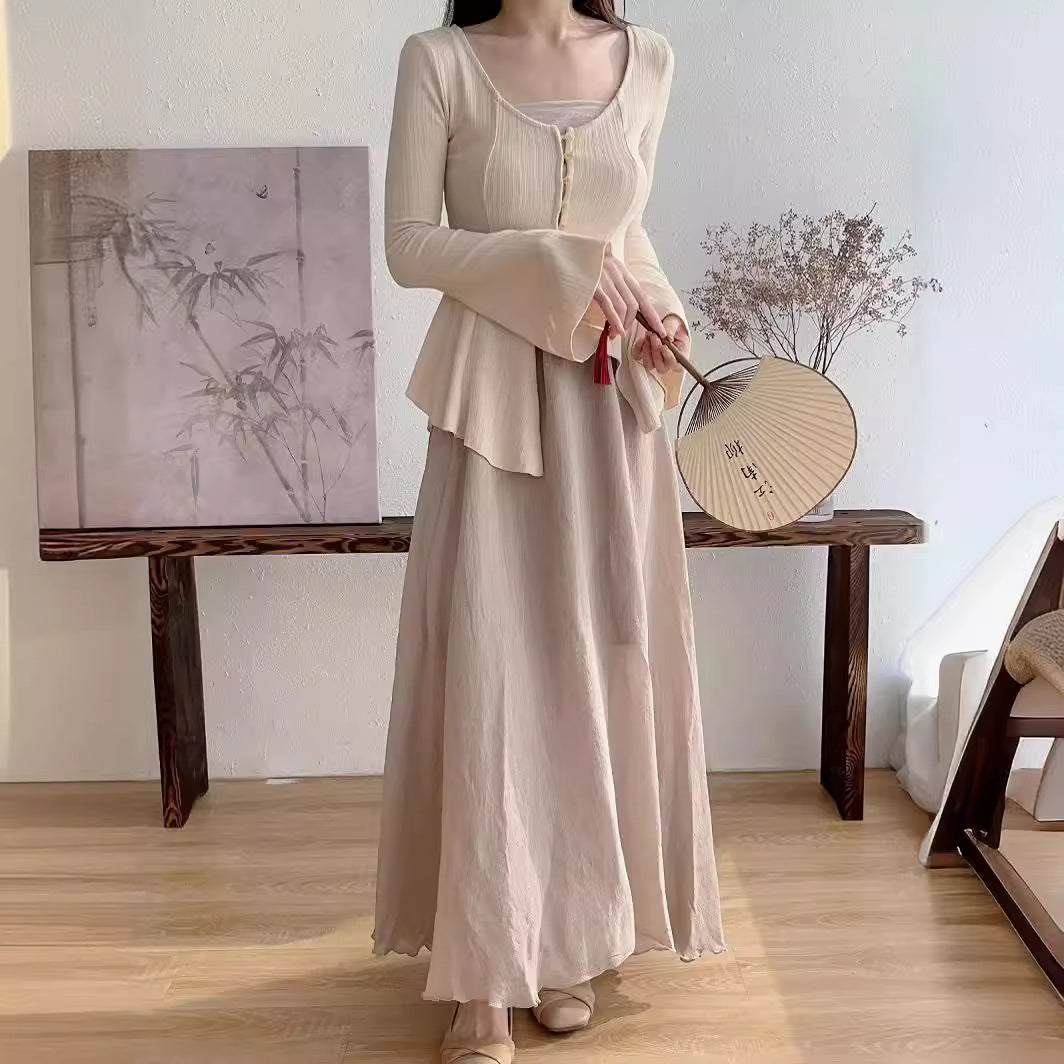 2025 New Chinese top women's design cool wind cardigan zen style suit skirt