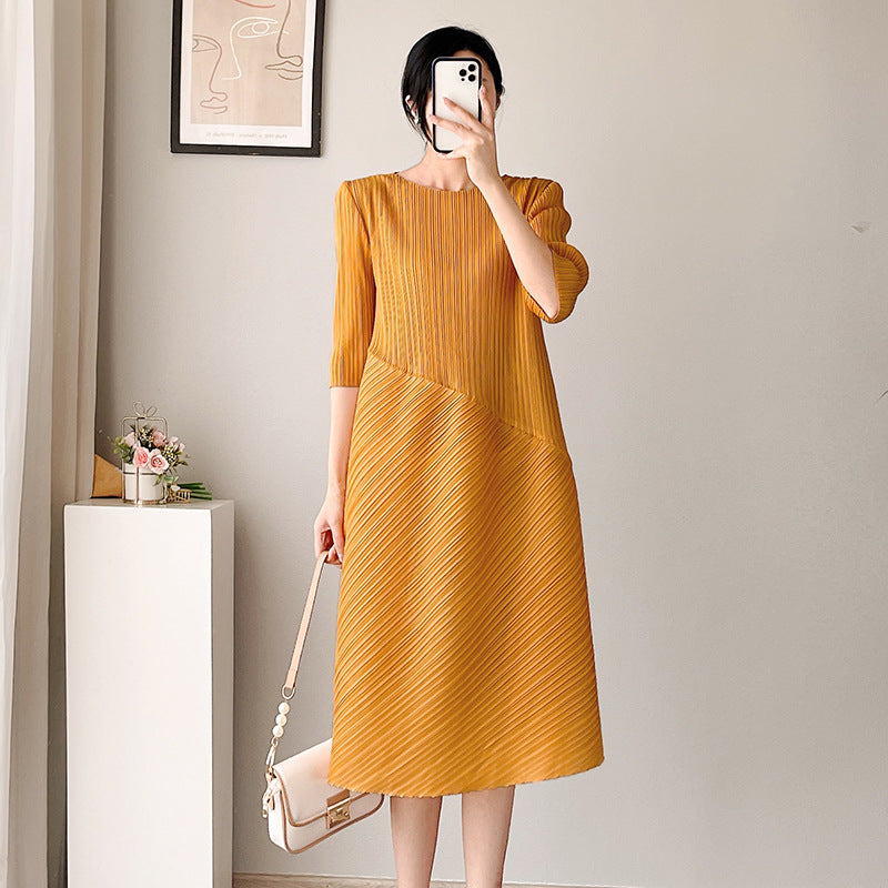 2025 temperament dress medium and long loose thin irregular design large size pleated skirt Popular trade women's clothing