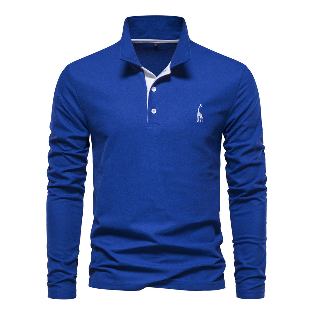 XAKXX 2025 popular Spring and Autumn New Lapel Men's Cotton POLO Shirt Fashion Casual Men's Deer Embroidery Long Sleeve Spot Wholesale
