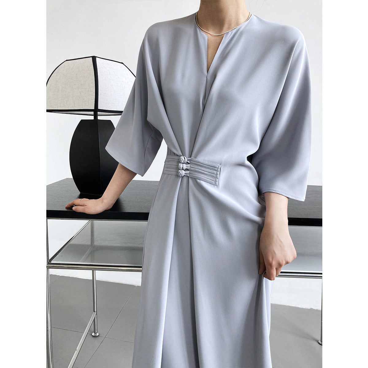 2025 Spot new new Chinese waist thin high sense national style buckle niche design white long dress children