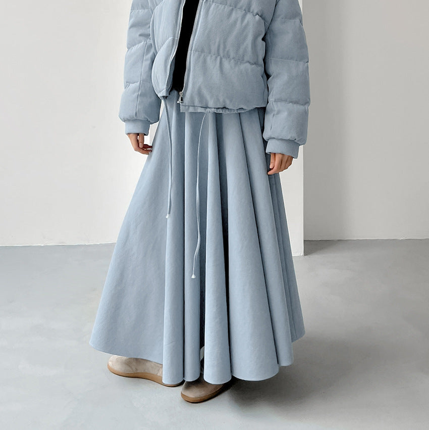 XAKXX 2025Autumn and winter retro elegant blue cotton and linen loose high waist and ankle skirt 2025 popular minimalist fashion casual skirt